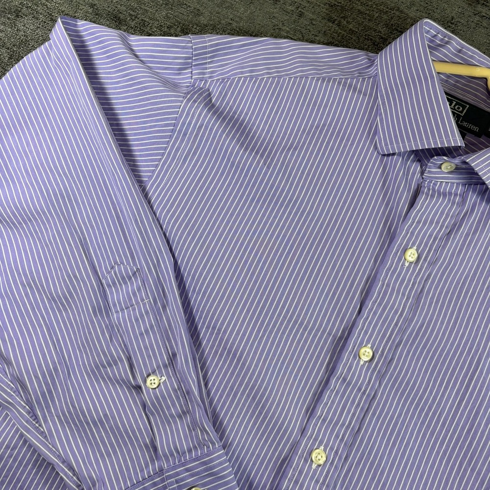 Polo Ralph Lauren Button Down Mens 16.5 32/33 Purple White Striped Classic Fit - Picture 2 of 11
